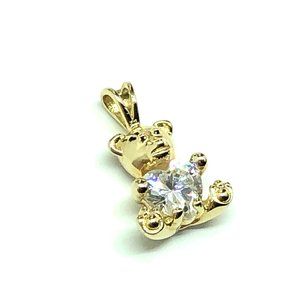 14k Gold Sterling Silver Heart C Z April Birthstone Teddy Bear Charm